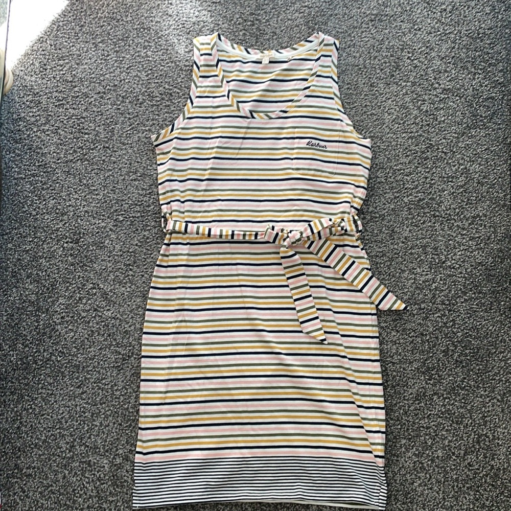 Barbour Women’s Patterson Cotton Tank Dress Black and Yellow Stripes Size 8